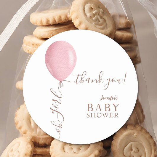 Minimalistisch roze ballon Oh meisje Baby shower Ronde Sticker