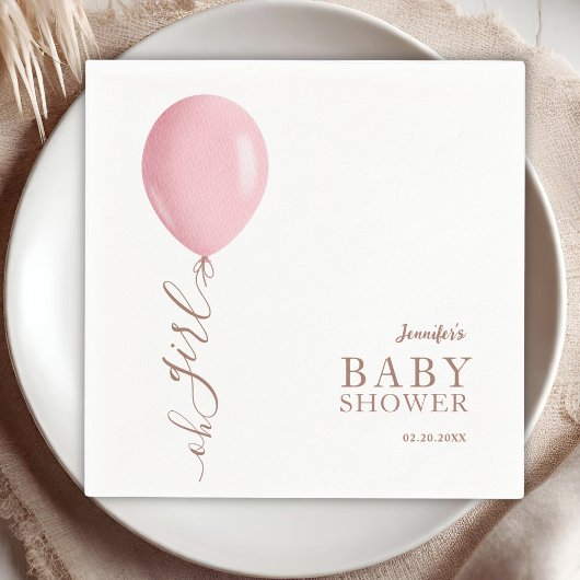 Minimalistisch roze ballon Oh meisje Baby shower Servet