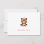Minimalistisch Roze Beer Meisje Baby shower Bedankkaart (Voorkant)