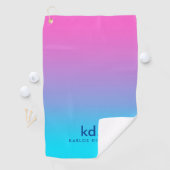 Minimalistisch Roze Blauw Gradiënt Monogram Golfhanddoek (Insitu)