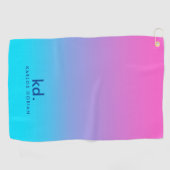 Minimalistisch Roze Blauw Gradiënt Monogram Golfhanddoek (Horizontaal)