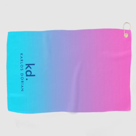 Minimalistisch Roze Blauw Gradiënt Monogram Golfhanddoek (Horizontaal)