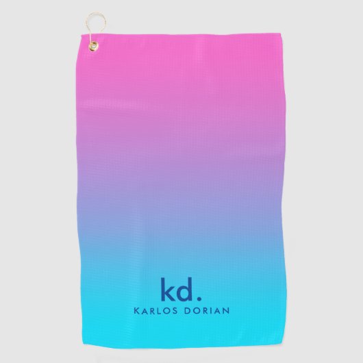 Minimalistisch Roze Blauw Gradiënt Monogram Golfhanddoek (Voorkant)