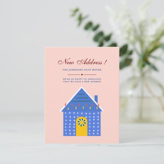 Minimalistisch Roze Blauw Huis Nieuw Thuis We hebb Aankondiging (Staand voorkant)