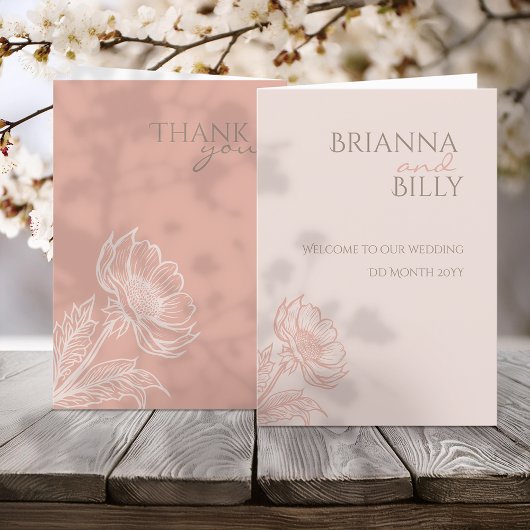 Minimalistisch roze bloemen gevouwen bruiloft prog programma