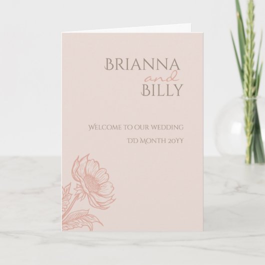 Minimalistisch roze bloemen gevouwen bruiloft prog programma (Voorkant)