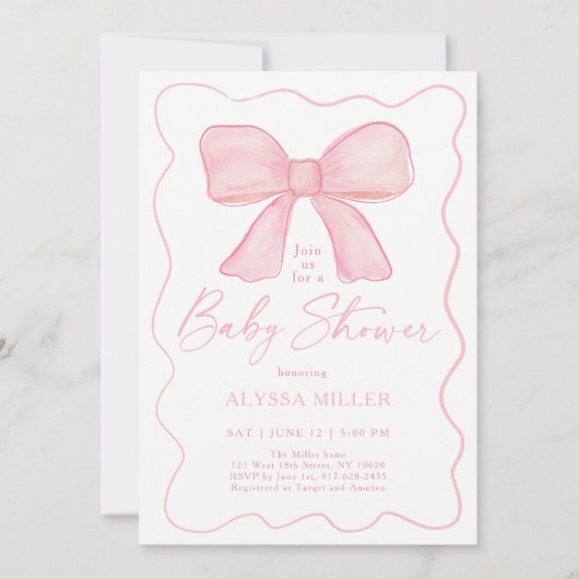 Minimalistisch roze boog meisje Baby shower Kaart (Voorkant)