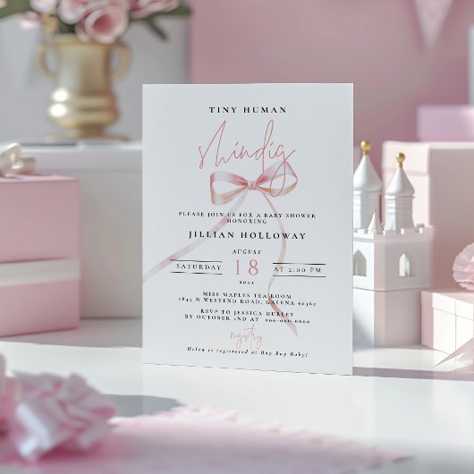 Minimalistisch Roze BOW Tiny menselijk Shindig Bab Kaart