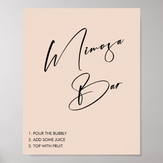 Minimalistisch roze bruidsdouche Mimosa Bar bord Poster (Voorkant)