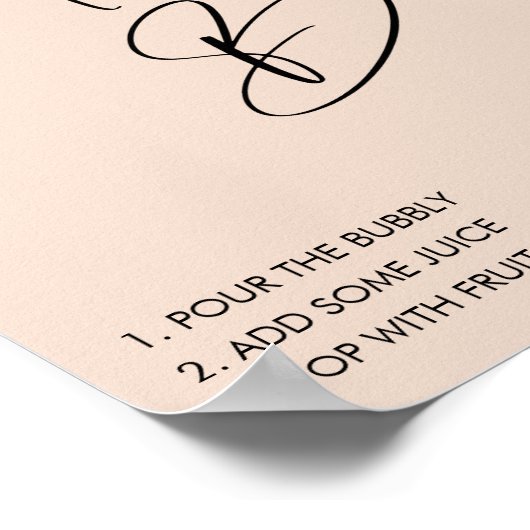 Minimalistisch roze bruidsfeest Mimosa Bar bord Poster (Hoek)