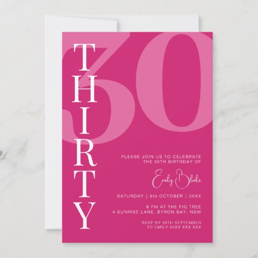Minimalistisch Roze Dertig 30e Verjaardagsfeest Kaart (Voorkant)