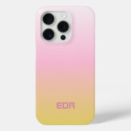 Minimalistisch roze en geel gradiëntmonogram iPhone 15 pro case