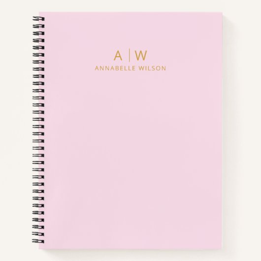 Minimalistisch Roze en Goud Modern Monogram Notitieboek (Voorkant)