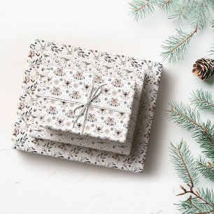 Minimalistisch roze en grijs kerstpatroon inpakpapier vel