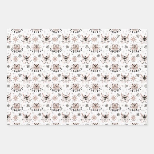 Minimalistisch roze en grijs kerstpatroon inpakpapier vel (Voorkant)