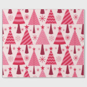 Minimalistisch roze en rode kerstbomen patroon cadeaupapier (Vlak)
