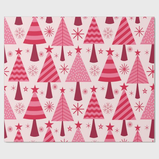 Minimalistisch roze en rode kerstbomen patroon cadeaupapier (Vlak)