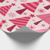 Minimalistisch roze en rode kerstbomen patroon cadeaupapier (Hoek)