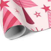Minimalistisch roze en rode kerstbomen patroon cadeaupapier (Rol Hoek)