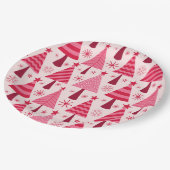Minimalistisch roze en rode kerstbomen patroon papieren bordje (Gekanteld)