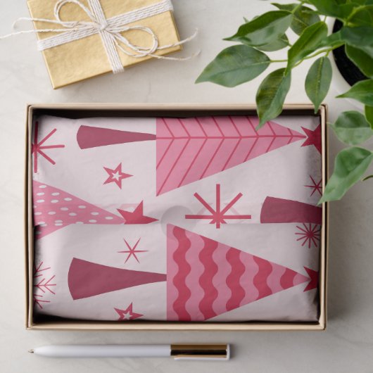 Minimalistisch roze en rode kerstbomen patroon tissuepapier (Geschenk)
