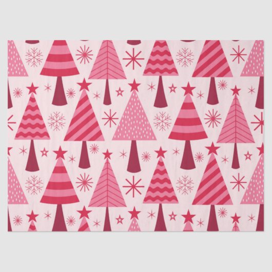 Minimalistisch roze en rode kerstbomen patroon tissuepapier (Voorkant)