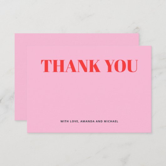 Minimalistisch roze en rood bedankkaart (Voorkant / Achterkant)