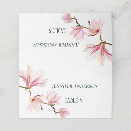 Minimalistisch Roze en Wit Magnolia Bloemenbruilof Plaatskaartje (Buitenkant ongevouwen)