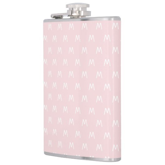 Minimalistisch Roze en Wit Monogram Heupfles (Links)