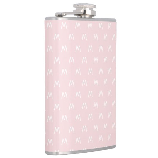 Minimalistisch Roze en Wit Monogram Heupfles (Rechts)