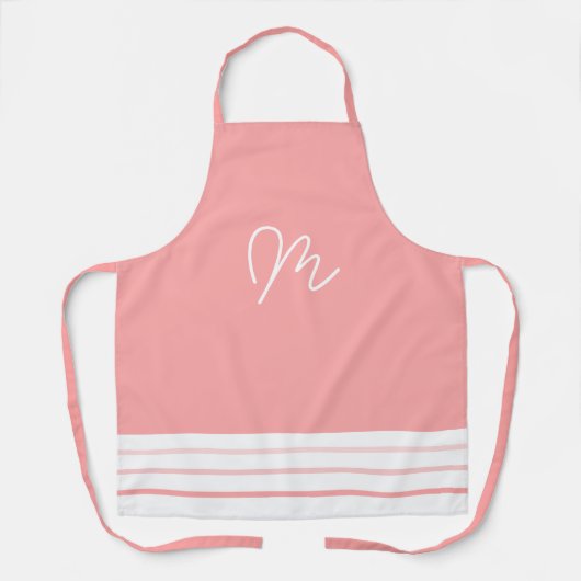Minimalistisch Roze en Wit Monogram Schort (Voorkant)