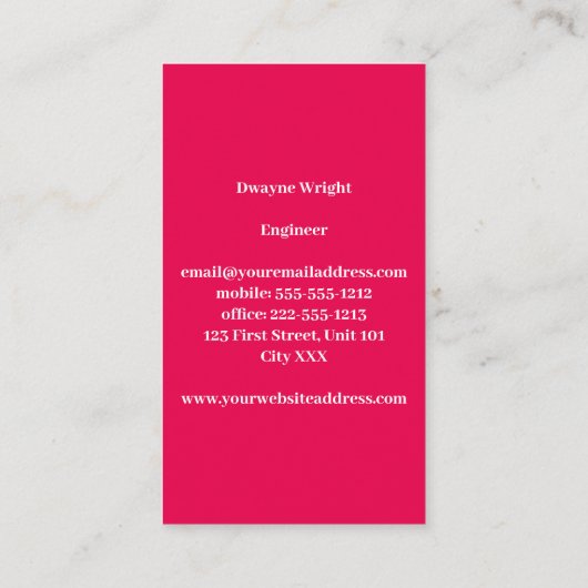 Minimalistisch roze en wit visitekaartje (Achterkant)