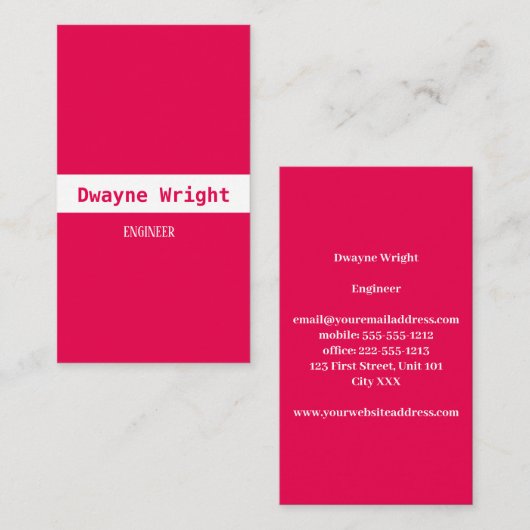 Minimalistisch roze en wit visitekaartje (Voorkant / Achterkant)