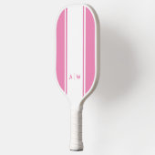 Minimalistisch Roze en Witte Streep Modern Monogra Pickleball Paddle (Links)