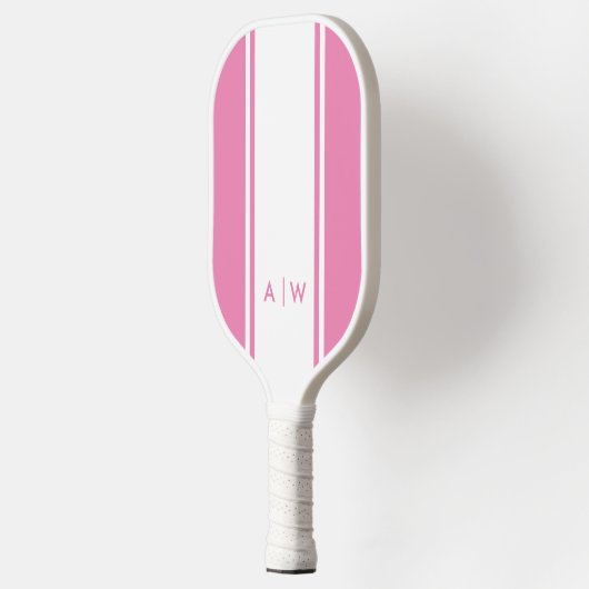 Minimalistisch Roze en Witte Streep Modern Monogra Pickleball Paddle (Links)
