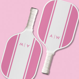 Minimalistisch Roze en Witte Streep Modern Monogra Pickleball Paddle