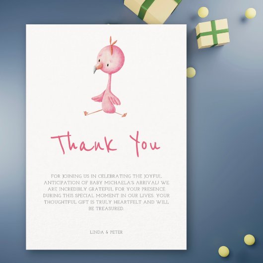 Minimalistisch roze flamingo meisje Baby shower Bedankkaart
