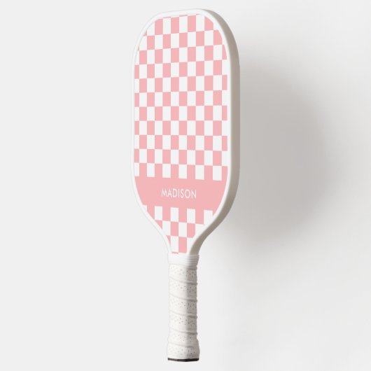 Minimalistisch roze geruit monogram pickleball paddle (Links)