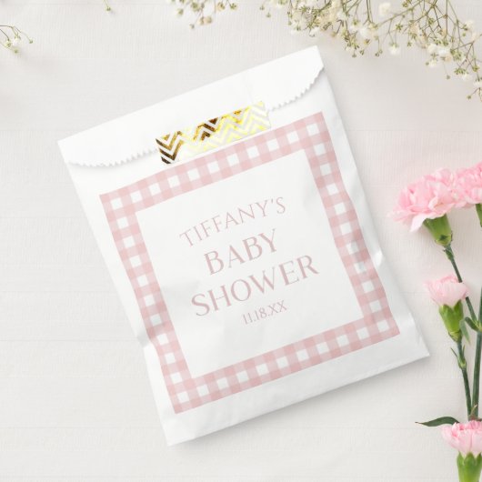 Minimalistisch roze geruite Baby shower Bedankzakje (Gezegeld)