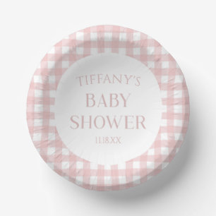 Minimalistisch roze geruite Baby shower Papieren Kommen
