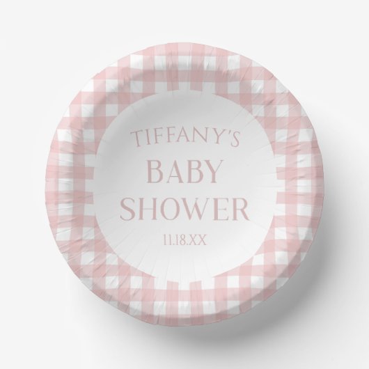 Minimalistisch roze geruite Baby shower Papieren Kommen (Voorkant)