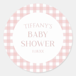 Minimalistisch roze geruite Baby shower Ronde Sticker
