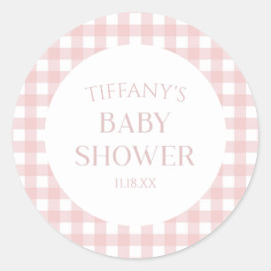 Minimalistisch roze geruite Baby shower Ronde Sticker