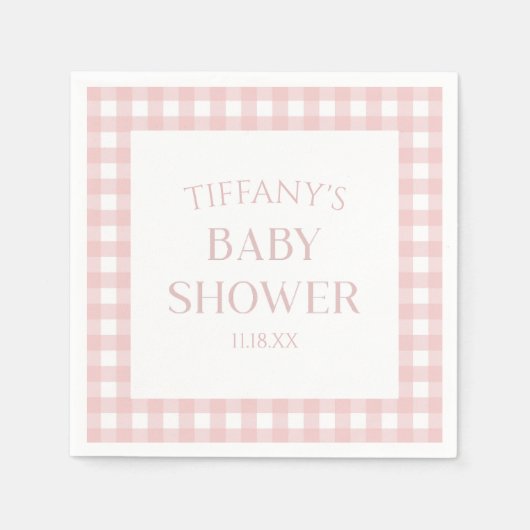 Minimalistisch roze geruite Baby shower Servet (Voorkant)