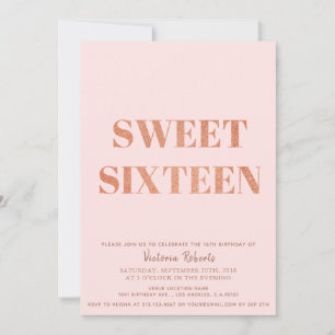Minimalistisch roze goud Glitter Sweet 16 Uitnodig Feestdagenkaart