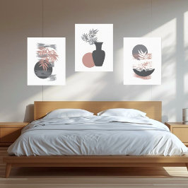 Minimalistisch roze/grijs bladerwandkunstdecor canvas afdruk