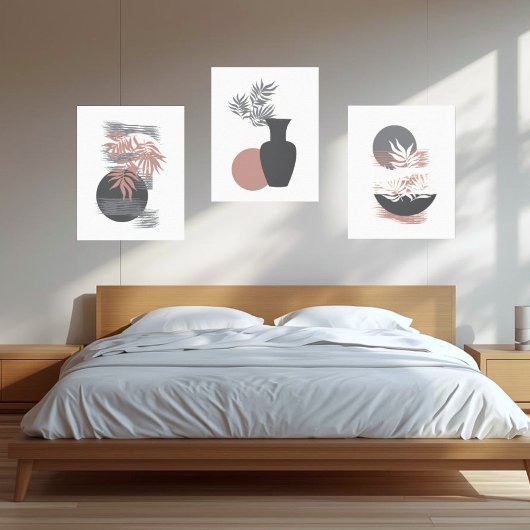 Minimalistisch roze/grijs bladerwandkunstdecor canvas afdruk