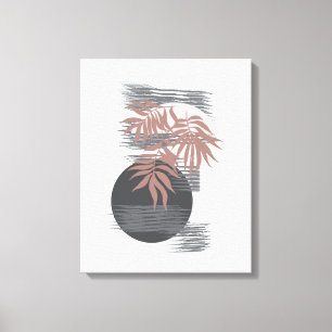 Minimalistisch roze/grijs bladerwandkunstdecor canvas afdruk