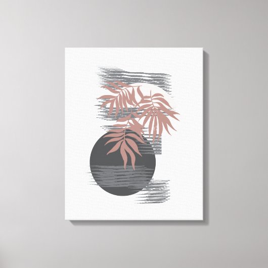Minimalistisch roze/grijs bladerwandkunstdecor canvas afdruk (Voorkant)
