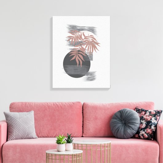 Minimalistisch roze/grijs bladerwandkunstdecor canvas afdruk (Insitu (Woonkamer))